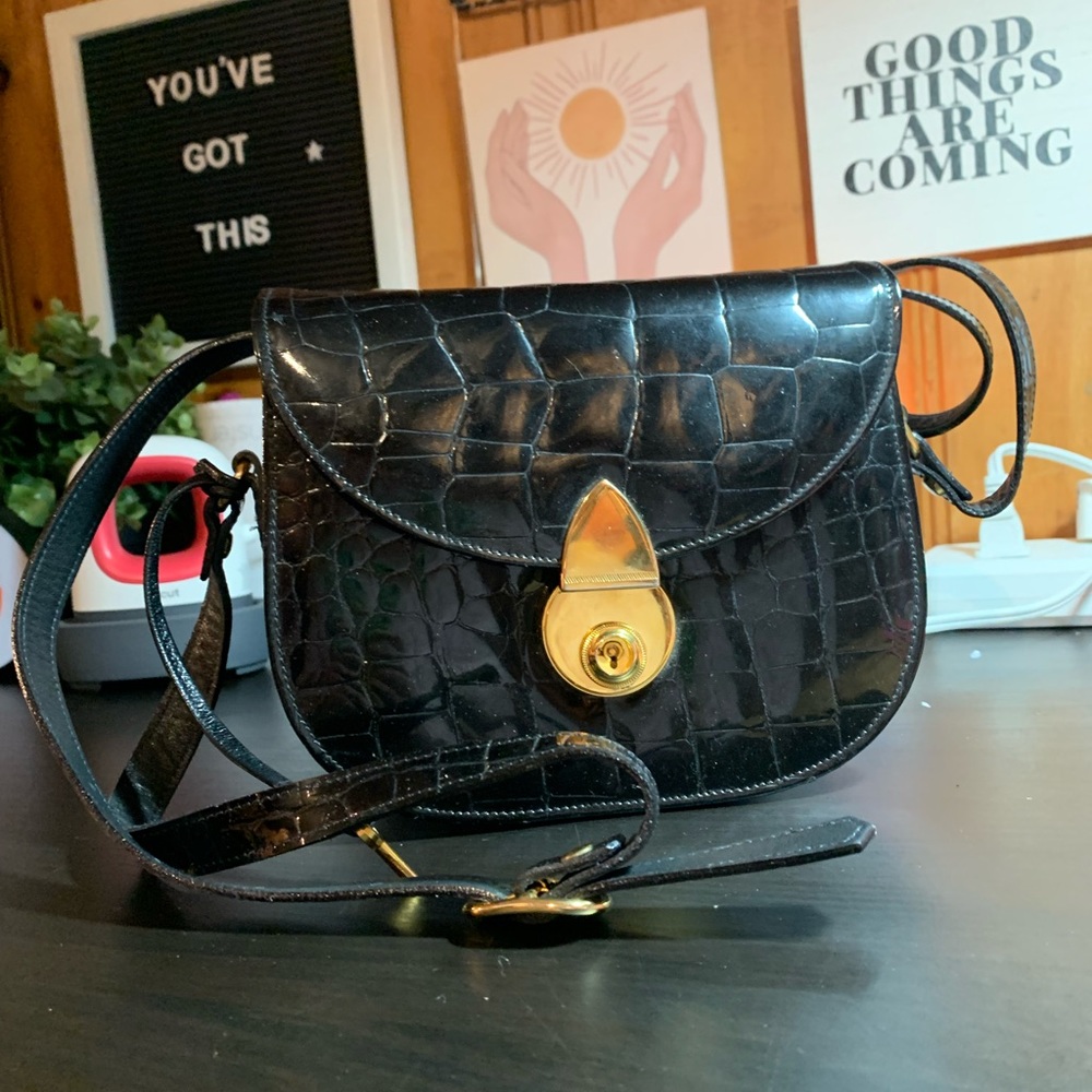 Vintage Zenith Crocodile Lock and Key Shoulder Purse